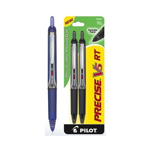 Pilot Precise V5 RT Retractable Rolling Ball Pen, Extra Fine Point (0.5mm), Blue, 2 Count