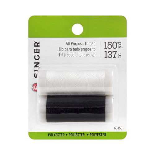 SINGER All-Purpose Sewing Thread, Black & White, 150 yards each, 100% Polyester