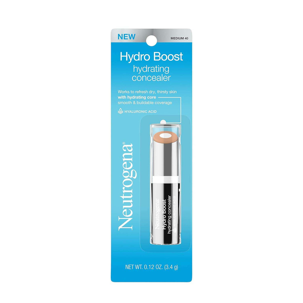 Neutrogena Hydro Boost Hydrating Concealer Stick, 40 Medium, 0.12 Oz