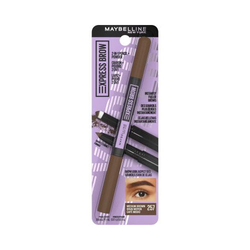 Maybelline Express Brow 2-In-1 Pencil and Powder, Eyebrow Makeup, Medium Brown, 0.02 fl. oz.