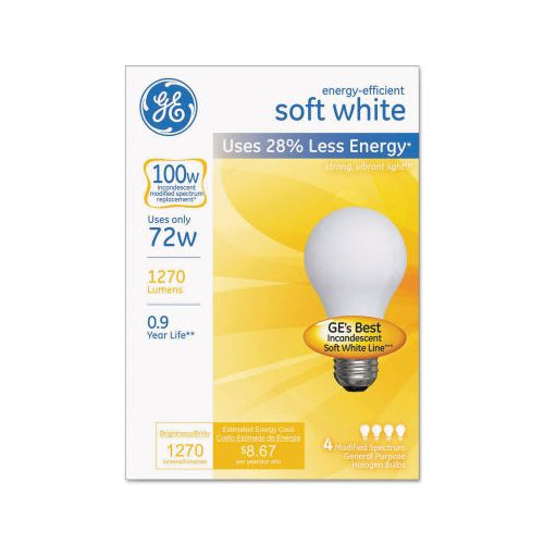 GE 72W A19 Soft White Energy Efficient Halogen Light Bulb