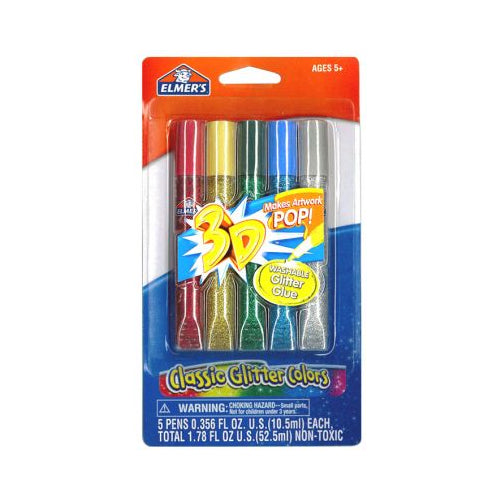 Elmer's 3D Glitter Paint Pen Set  5-Colors  Classic