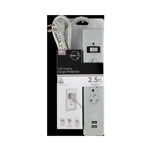 4-OUTLET SURGE 2.5FT LT GRAY