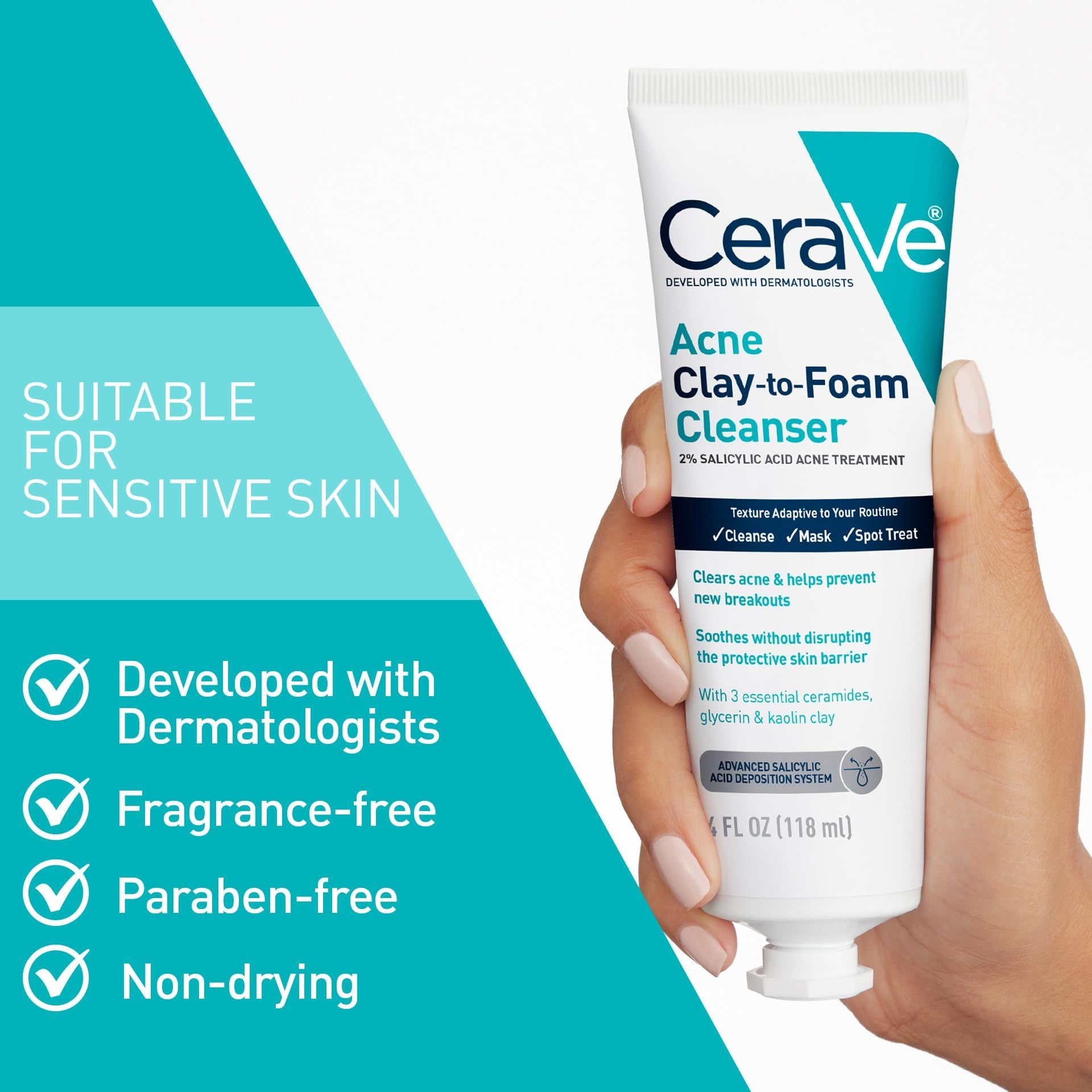 CeraVe Acne Clay-to-Foam Facial Cleanser, 4 oz – L&R eShop