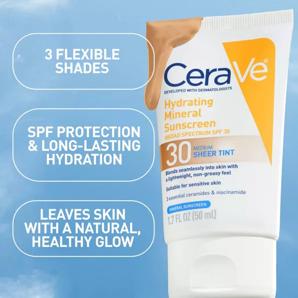 CeraVe Hydrating Mineral Tinted Face Sunscreen Lotion, Light - SPF 30, 1.7 oz-3606000612181-LR-358511-6-LR eShop