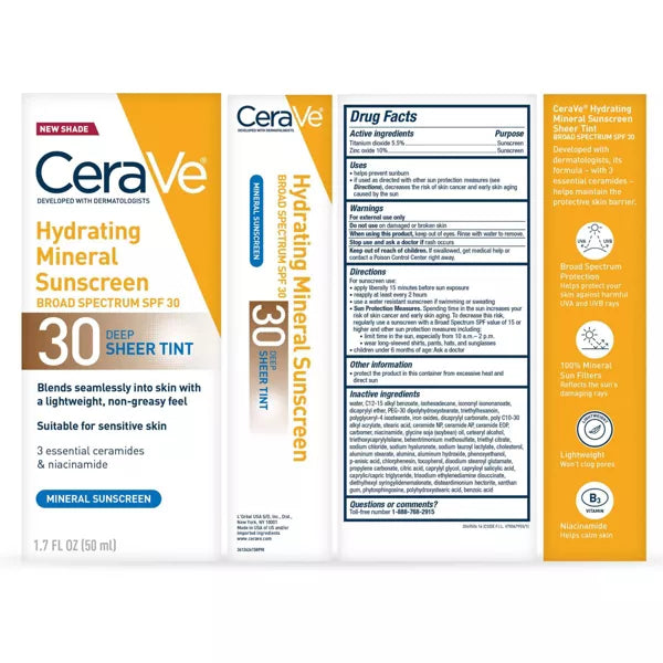 CeraVe Hydrating Mineral Tinted Face Sunscreen Lotion, Deep - SPF 30, 1.7 oz-3606000612204-LR-358512-9-LR eShop
