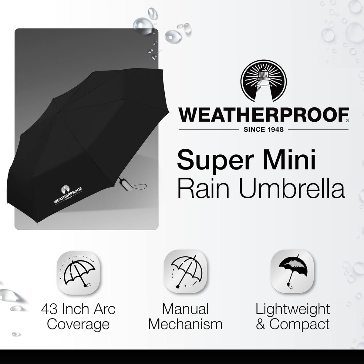 CHABY International Weatherproof Manual Super Mini Umbrella - Black, 42"-082815978132-LR-251107-2-LR eShop