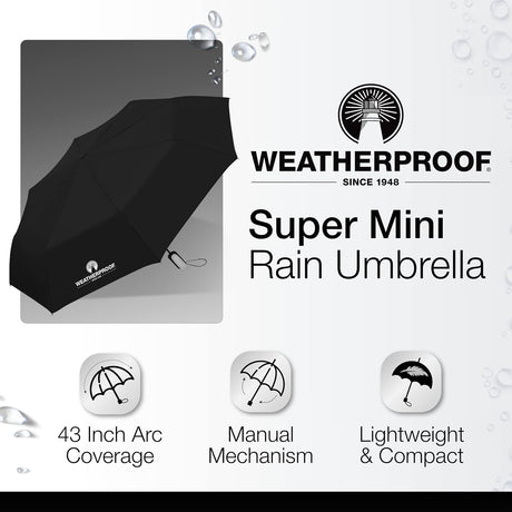 CHABY International Weatherproof Manual Super Mini Umbrella - Black, 42"-082815978132-LR-251107-2-LR eShop