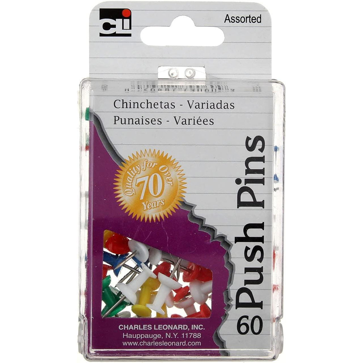 CLi Push Pins in Reusable Box - Assorted, 60 count-026487790609-LR-254325-1-LR eShop