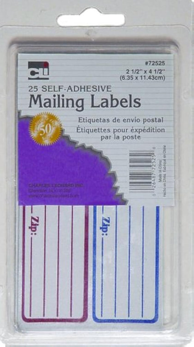 CLi Self-Adhesive Red and Blue Mailing Labels - 25 count, 2.5" x 4.5"-026487725250-LR-336440-1-LR eShop