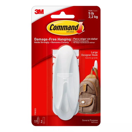 Command Large Designer Wall Hook - White, 1 Hook + 2 Strips-051131921290-LR-212630-1-LR eShop
