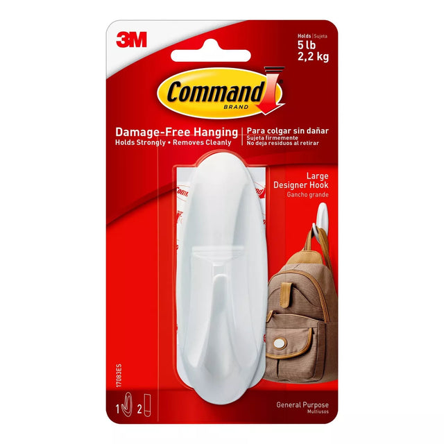 Command Large Designer Wall Hook - White, 1 Hook + 2 Strips-051131921290-LR-212630-1-LR eShop