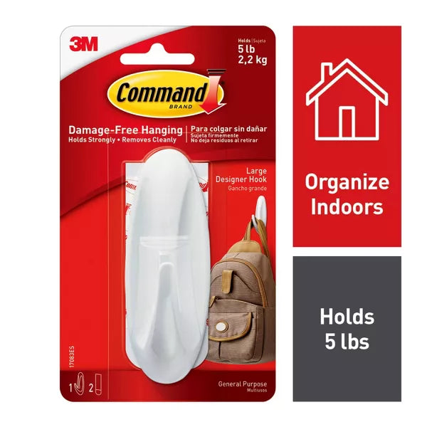 Command Large Designer Wall Hook - White, 1 Hook + 2 Strips-051131921290-LR-212630-3-LR eShop