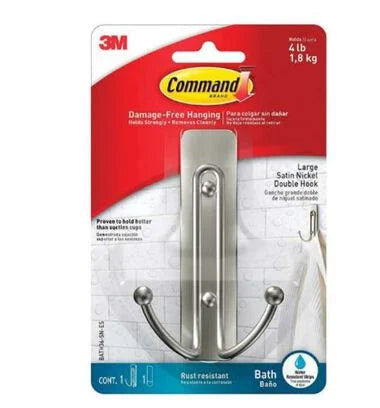 Command Large Double Bath Hook - Satin Nickel, 1 Hook + 1 Strip-076308730826-LR-352665-1-LR eShop