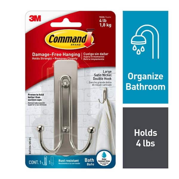 Command Large Double Bath Hook - Satin Nickel, 1 Hook + 1 Strip-076308730826-LR-352665-2-LR eShop