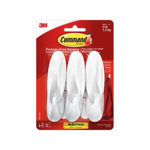 Command Medium Designer Wall Hooks - White, 6 Hooks + 12 Strips-051141232713-LR-212646-1-LR eShop