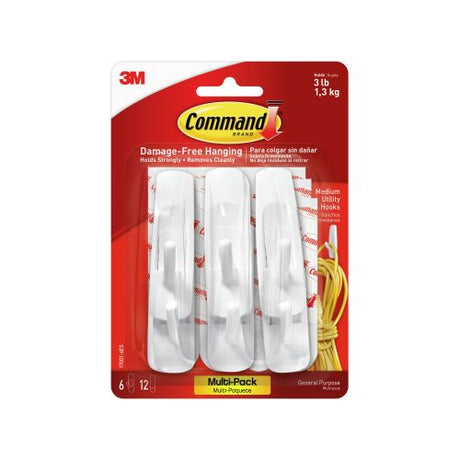 Command Medium Utility Wall Hook - White, 6 Hooks + 12 Strips-051131949379-LR-212657-1-LR eShop
