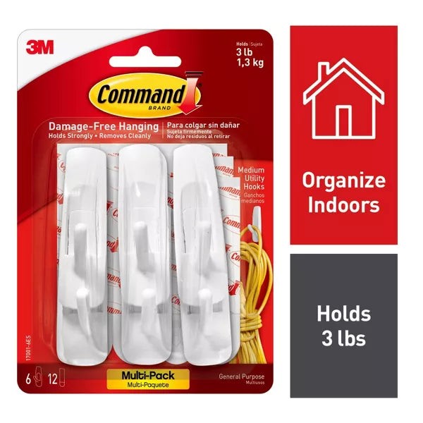 Command Medium Utility Wall Hook - White, 6 Hooks + 12 Strips-051131949379-LR-212657-3-LR eShop