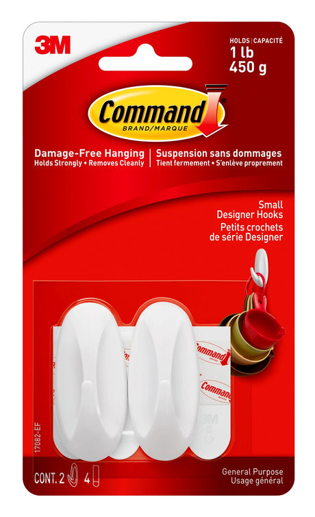 Command Small Designer Wall Hooks - White, 2 Hooks + 4 Strips-051131769090-LR-179627-1-LR eShop