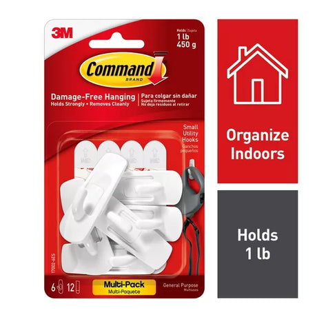 Command Small Utility Wall Hook - White, 6 Hooks + 12 Strips-051131949430-LR-212660-2-LR eShop
