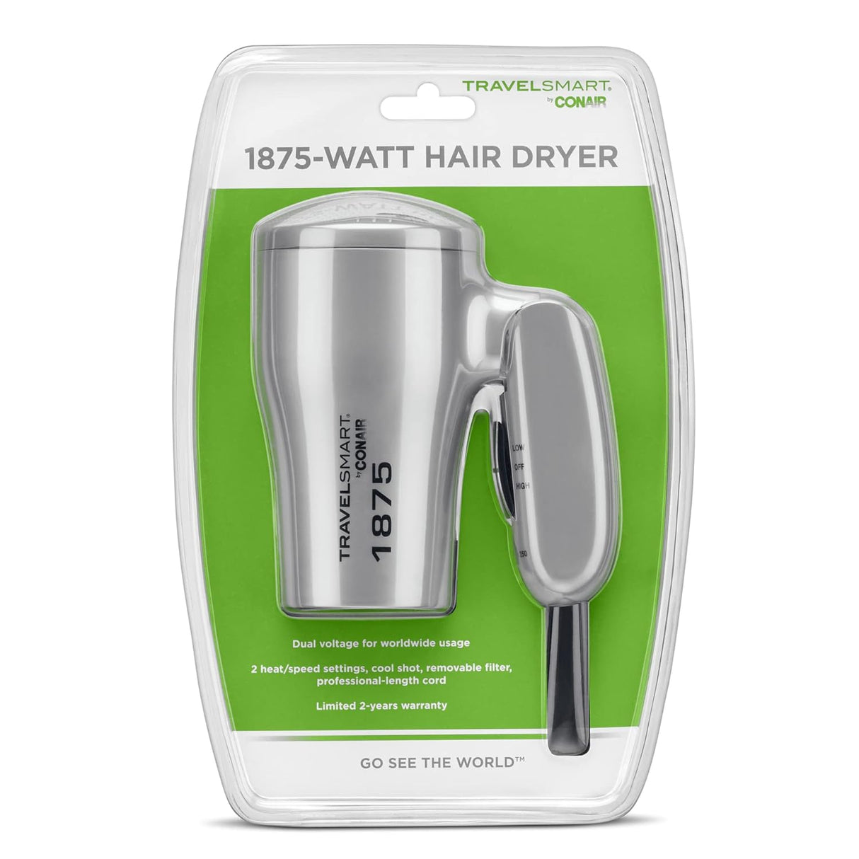 CONAIR 1875 Watt Compact Dual Voltage Travel Hair Dryer with Folding Handle - Grey-074108190499-LR-101923-1-LR eShop