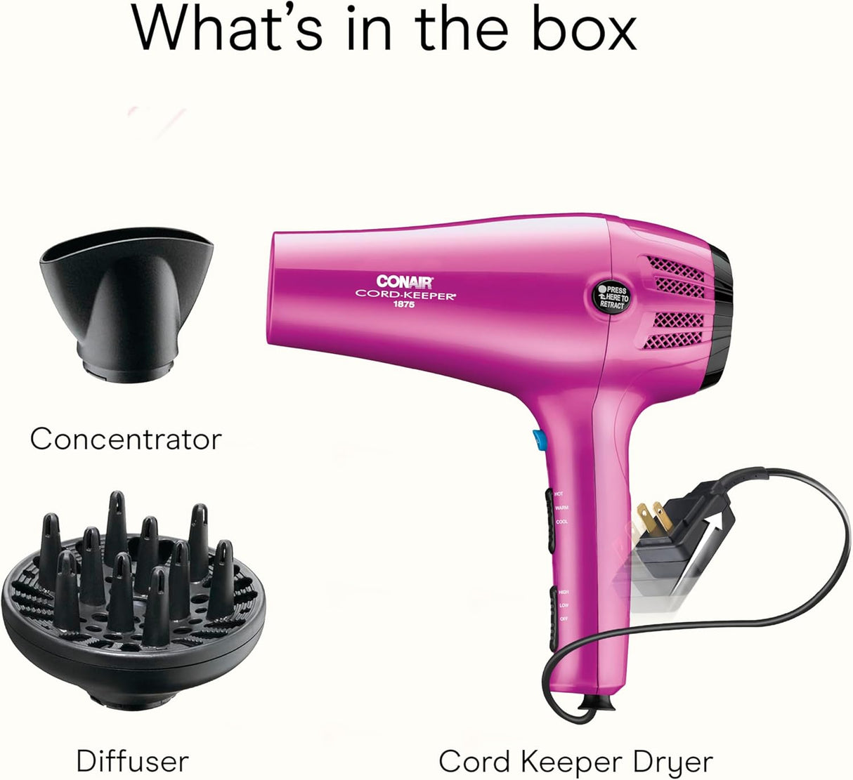 CONAIR 1875 Watt Cord Keeper Hair Dryer - Pink-074108062758-LR-177721-9-LR eShop