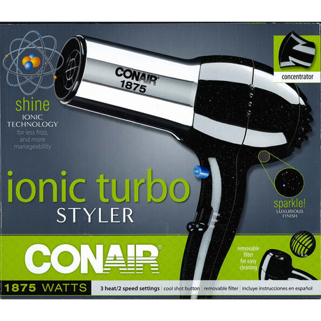 CONAIR 1875 Watt Ionic Turbo Full-Size Hair Dryer - Black-074108210920-LR-207125-1-LR eShop