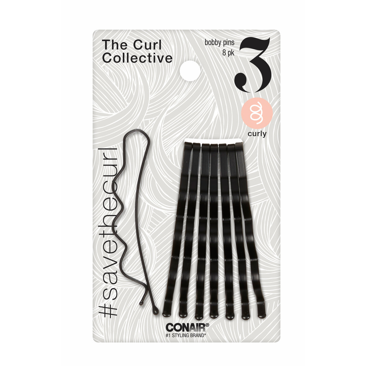 CONAIR Curl Collective Curly Hair Bobby Pins - Black, 8 count-074108560254-LR-345423-1-LR eShop