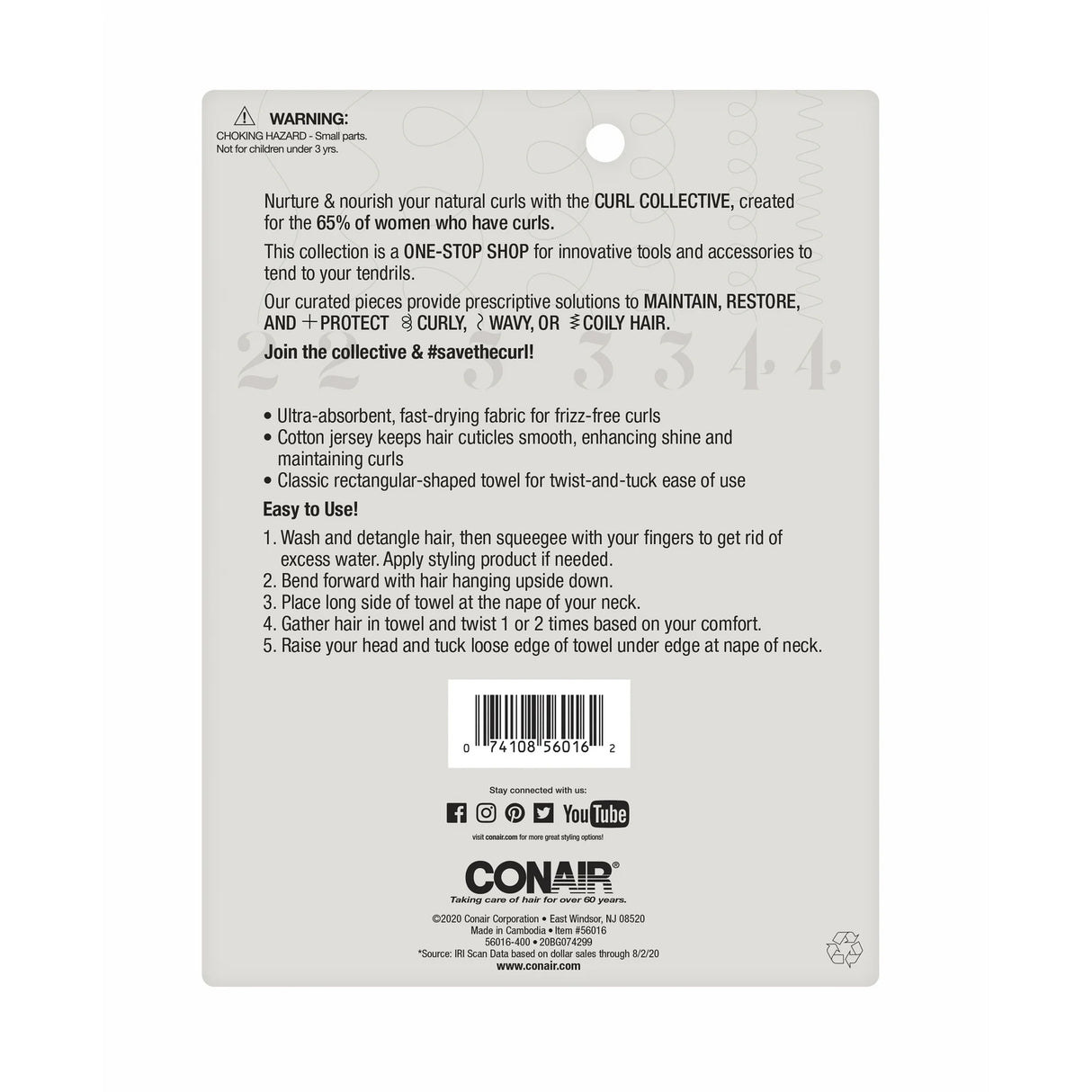 CONAIR Curl Collective Protect Rectangle T-Shirt Hair Towel - Black-074108560162-LR-344375-7-LR eShop