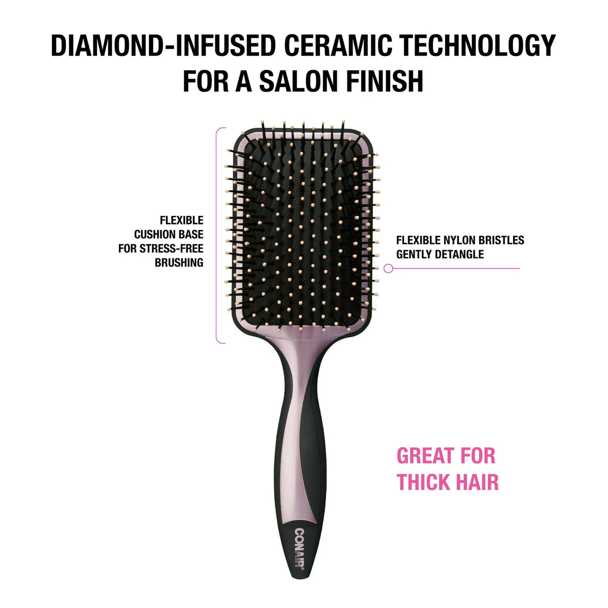 CONAIR Diamond Ceramic Detangle & Style Rectangular Paddle Hair Brush-074108873330-LR-319492-5-LR eShop