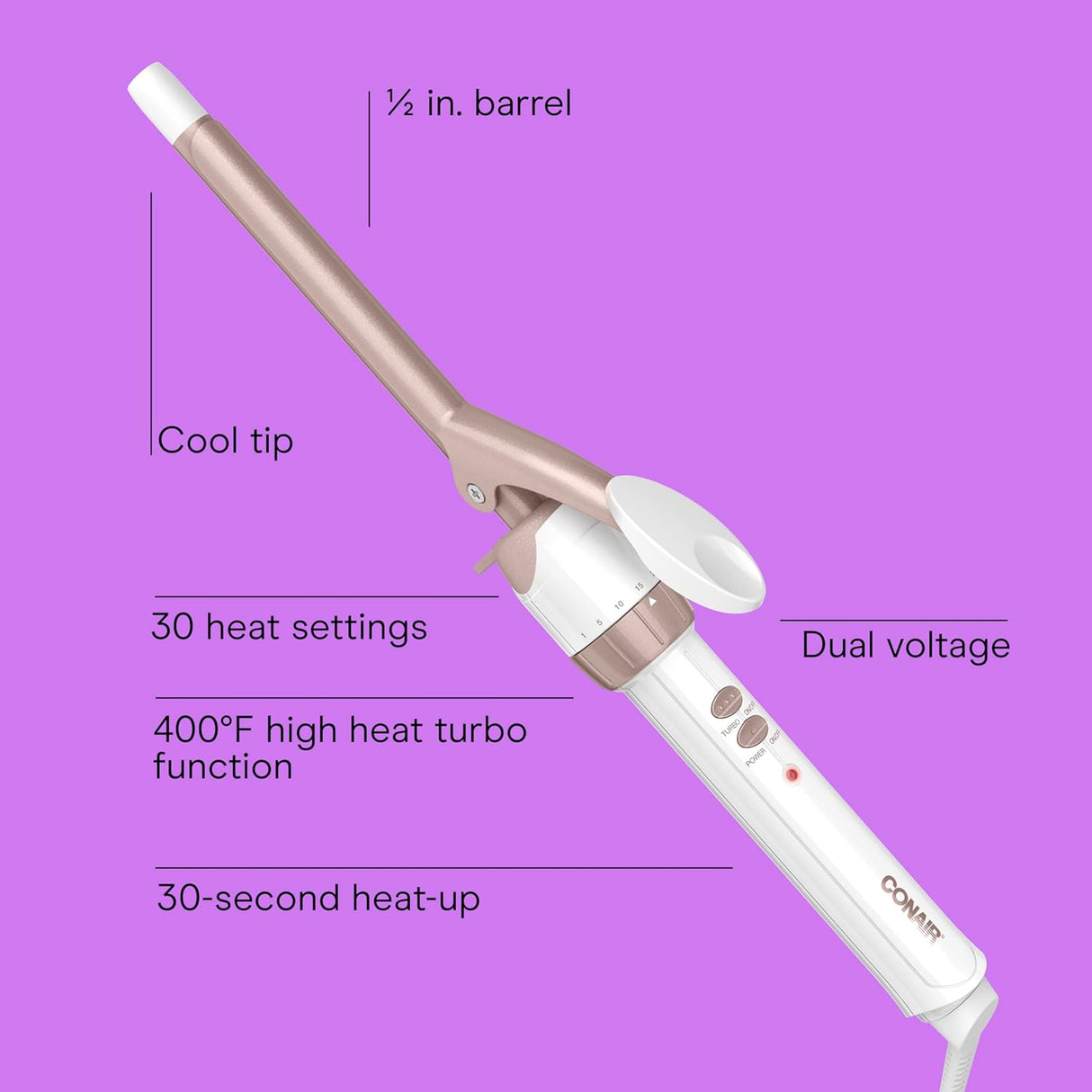 CONAIR Double Ceramic Curling Iron - Rose Gold, 1/2"-074108304735-LR-325330-3-LR eShop