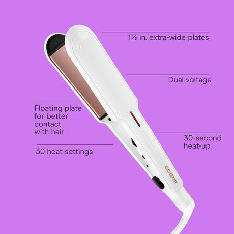 CONAIR Double Ceramic Flat Iron - White, 1.5"-074108312280-LR-340804-2-LR eShop
