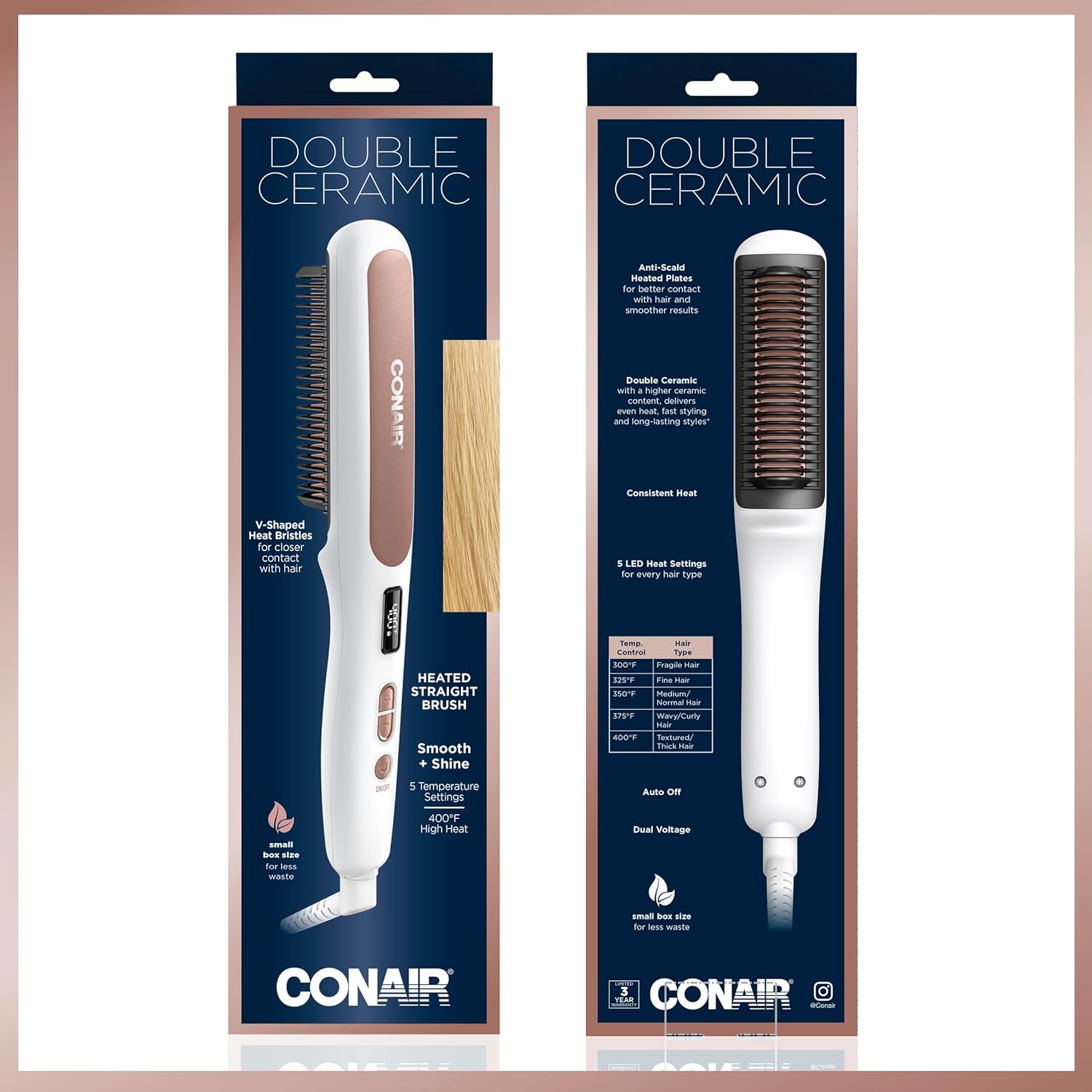 CONAIR Double Ceramic Heated Straightening Brush - White – L&R eShop
