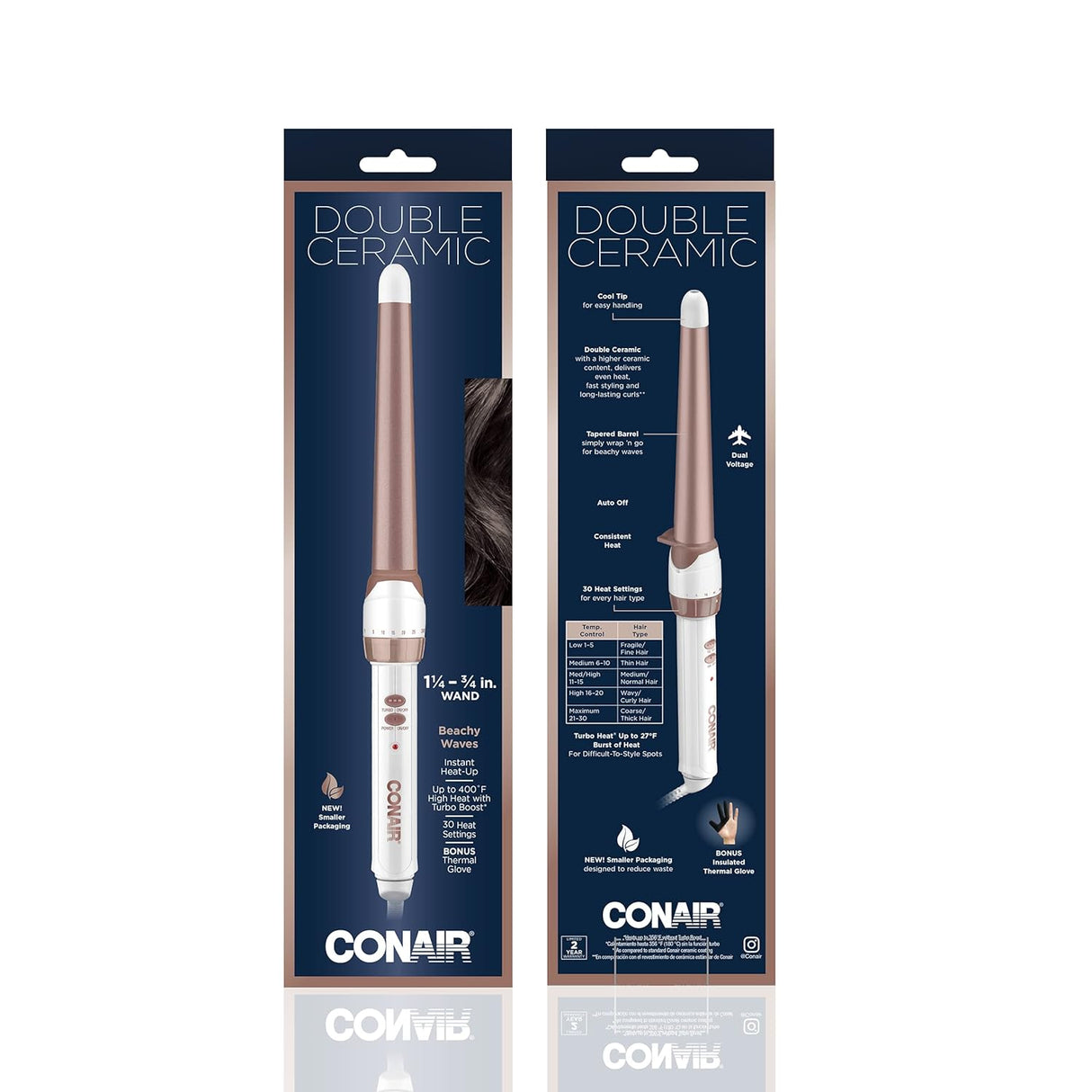 CONAIR Double Ceramic Tapered Curling Wand - Rose Gold, 3/4" to 1.25"-074108390547-LR-340803-1-LR eShop