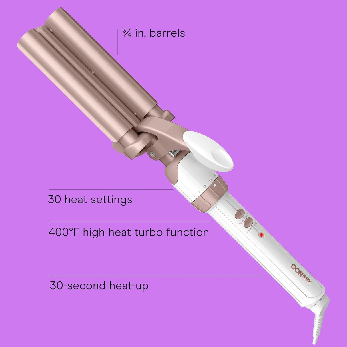 CONAIR Double Ceramic Three Barrel Hair Waver - White & Rose Gold-074108390325-LR-343663-3-LR eShop