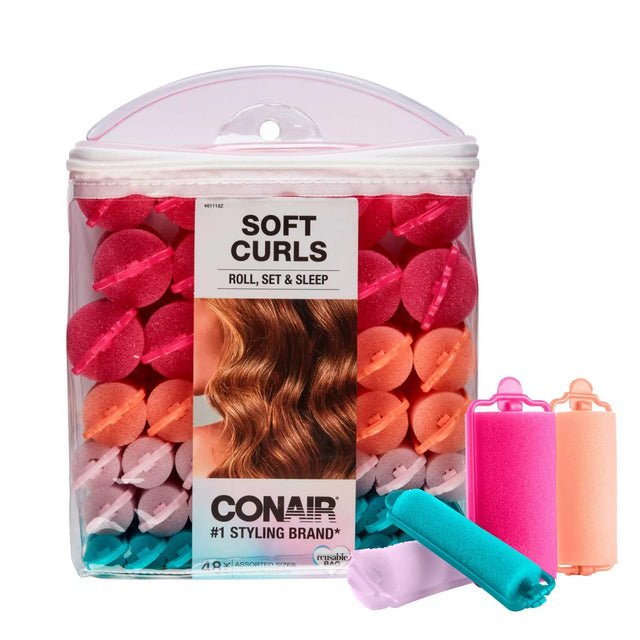 CONAIR Heatless Soft Curl Foam Rollers - Assorted Sizes & Colors, 48 count-074108611185-LR-192407-1-LR eShop