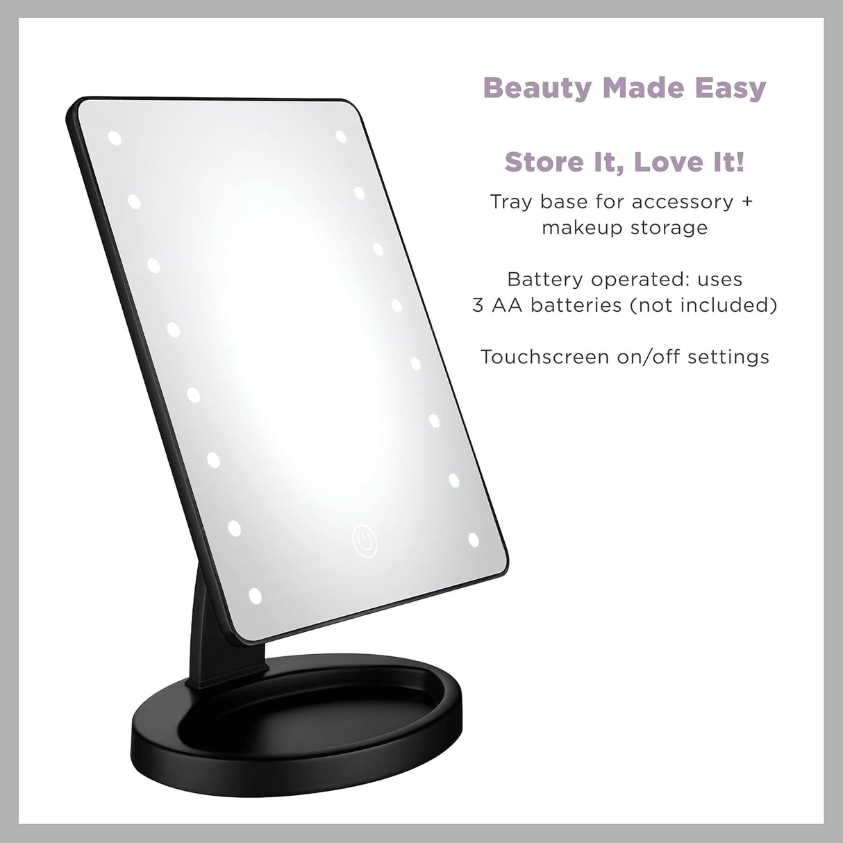 CONAIR LED Lighted Vanity Mirror with Storage Base - Black-074108741080-LR-361102-2-LR eShop