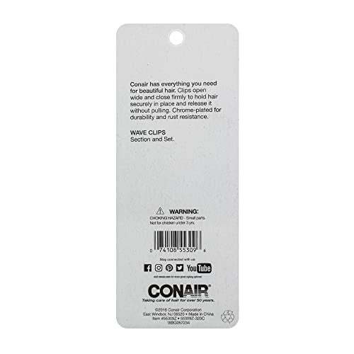 CONAIR Styling Essentials Section & Set Chrome Plated Hair Clips, 12 count-074108553096-LR-192376-3-LR eShop