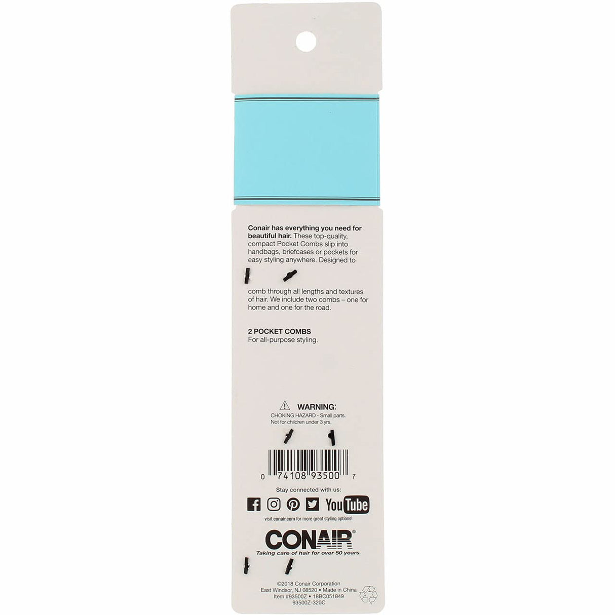 CONAIR Styling Essentials Smooth & Style Pocket Rubber Comb, 2 count-074108935007-LR-201686-3-LR eShop