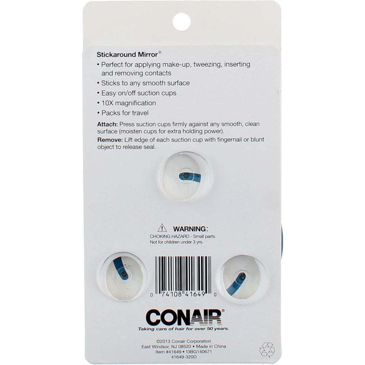 CONAIR Styling Essentials Suction Cup Mirror - Assorted, 10x Magnification-074108416490-LR-171351-3-LR eShop