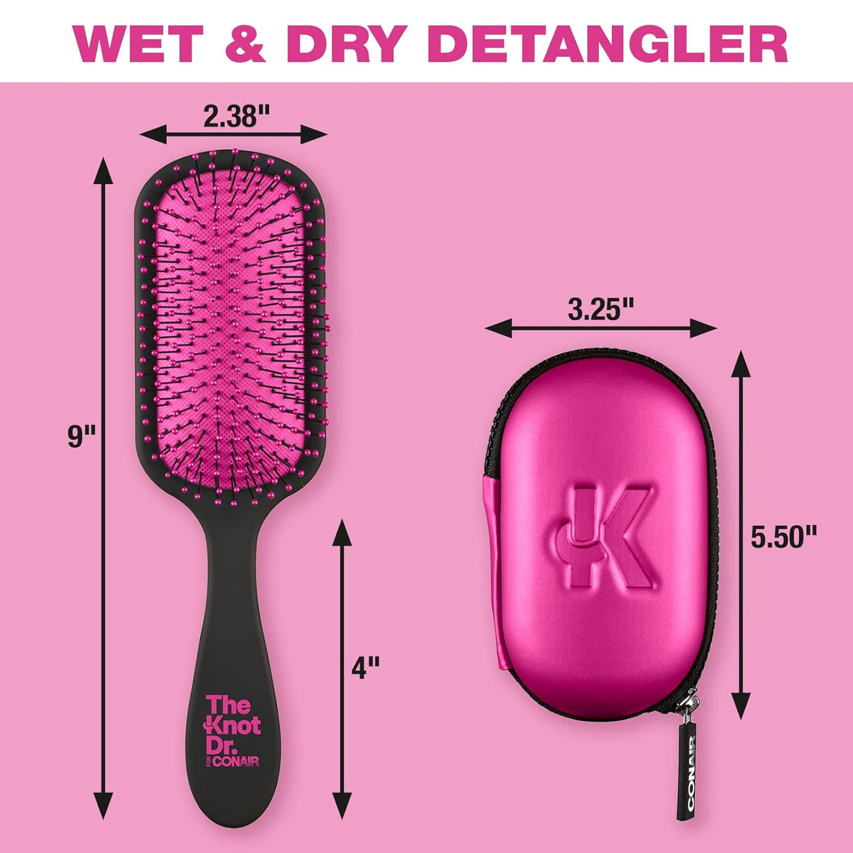 CONAIR The Knot Dr. The Pro Wet & Dry Detangler Hair Brush With Pink Case-074108953001-LR-338825-6-LR eShop
