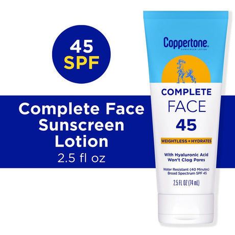 Coppertone Complete Face Sunscreen Lotion SPF 45, 2.5 Fl Oz Tube-072140039288-LR-363528-2-LR eShop