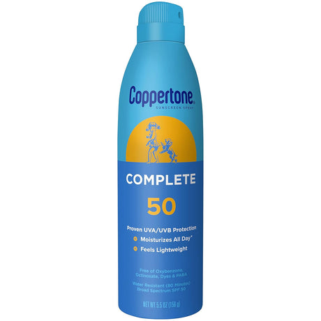 Coppertone Complete Sunscreen Spray, SPF 50 Spray Sunscreen, 5.5 Oz-072140035204-LR-363381-1-LR eShop