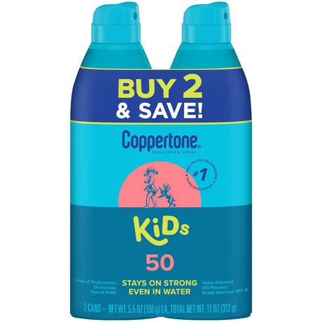 Coppertone Kids Sunscreen Spray, SPF 50 Sunscreen for Kids, Water Resistant Broad Spectrum Sunscreen Spray, 5.5 Oz, Pack of 2-072140038199-LR-363519-1-LR eShop