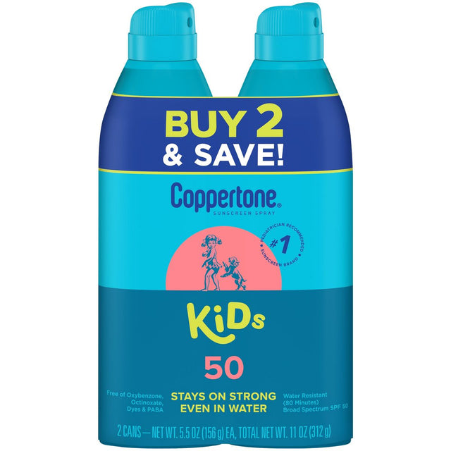 Coppertone Kids Sunscreen Spray, SPF 50 Sunscreen for Kids, Water Resistant Broad Spectrum Sunscreen Spray, 5.5 Oz, Pack of 2-072140038199-LR-363519-1-LR eShop