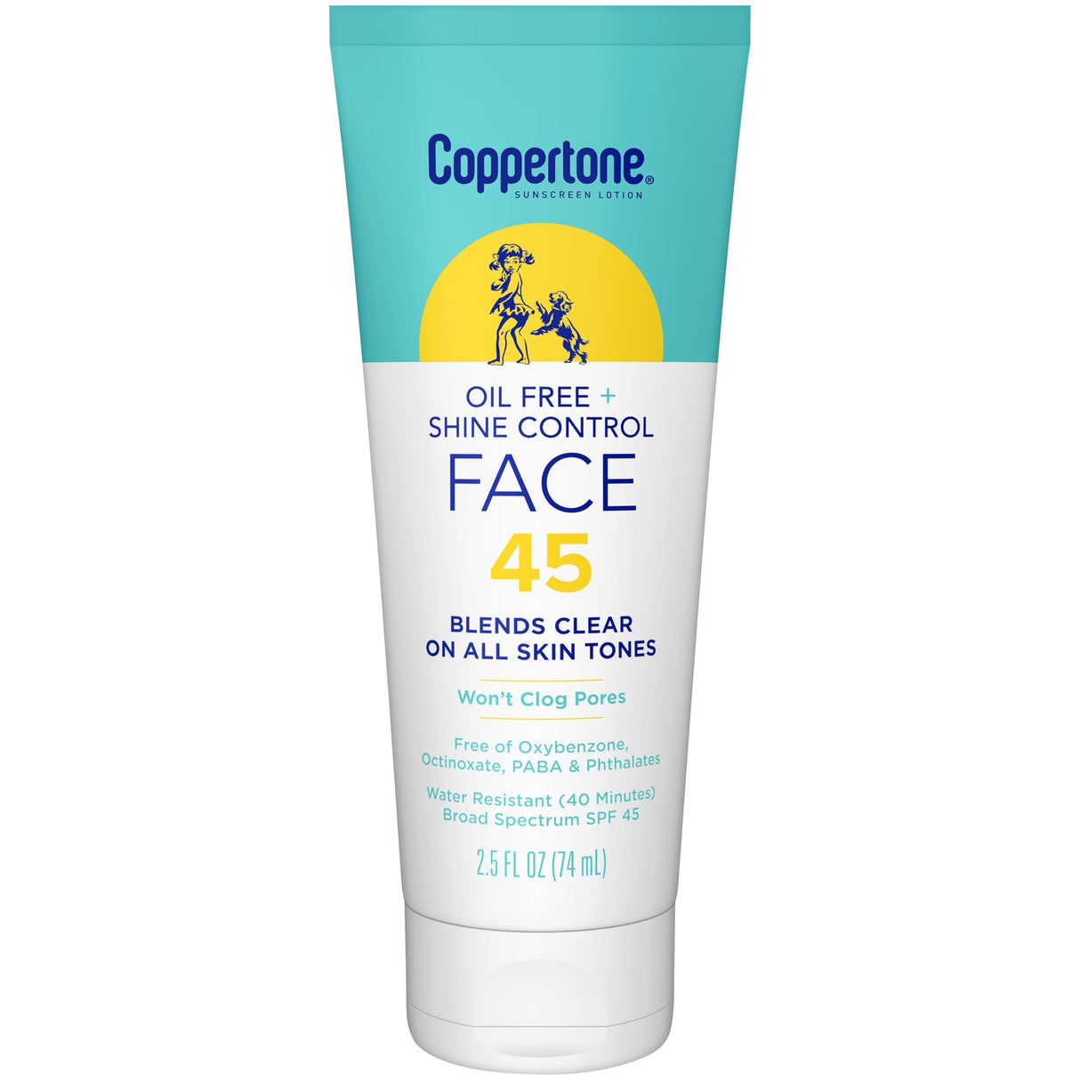 Coppertone Oil Free + Shine Control Sunscreen Face Lotion SPF 45, 2.5 Fl Oz Tube-072140035914-LR-363510-1-LR eShop