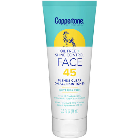 Coppertone Oil Free + Shine Control Sunscreen Face Lotion SPF 45, 2.5 Fl Oz Tube-072140035914-LR-363510-1-LR eShop