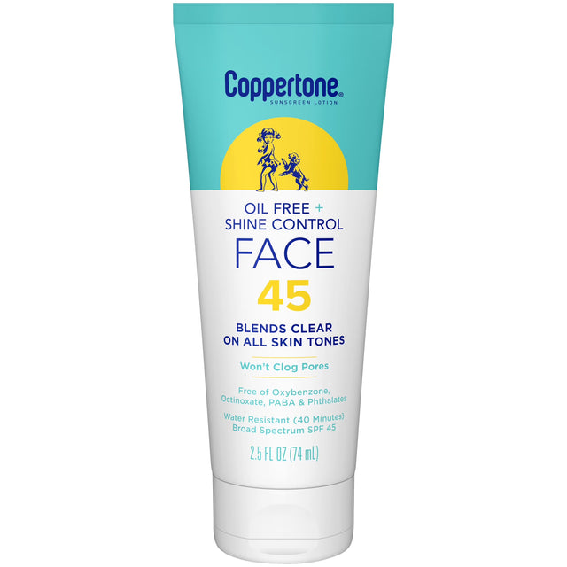 Coppertone Oil Free + Shine Control Sunscreen Face Lotion SPF 45, 2.5 Fl Oz Tube-072140035914-LR-363510-1-LR eShop