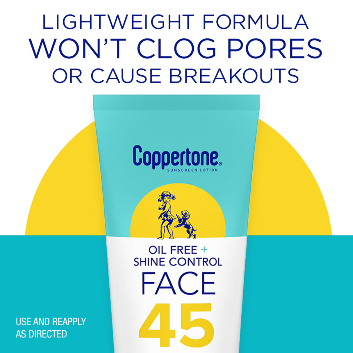 Coppertone Oil Free + Shine Control Sunscreen Face Lotion SPF 45, 2.5 Fl Oz Tube-072140035914-LR-363510-2-LR eShop