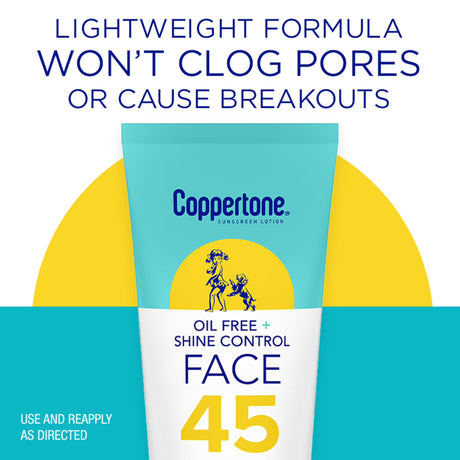 Coppertone Oil Free + Shine Control Sunscreen Face Lotion SPF 45, 2.5 Fl Oz Tube-072140035914-LR-363510-2-LR eShop